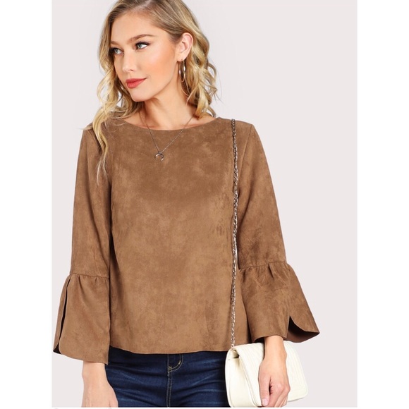 Boutique Tops - ‼️M LEFT‼️ Brown Flounce Suede Top